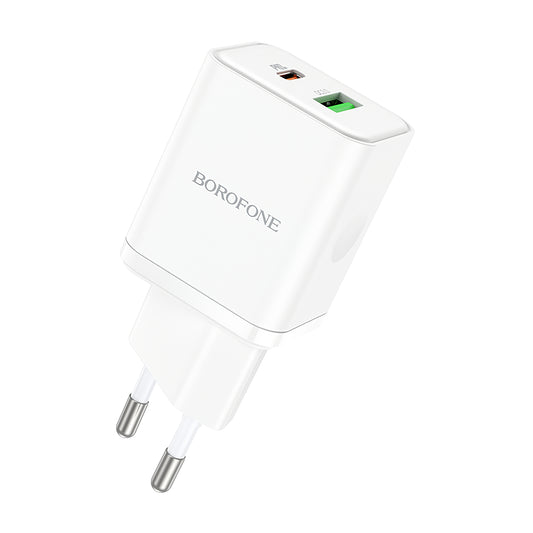 Φορτιστής δικτύου Borofone BN7, 20W, 3A, 1 x USB-A - 1 x USB-C, Λευκό