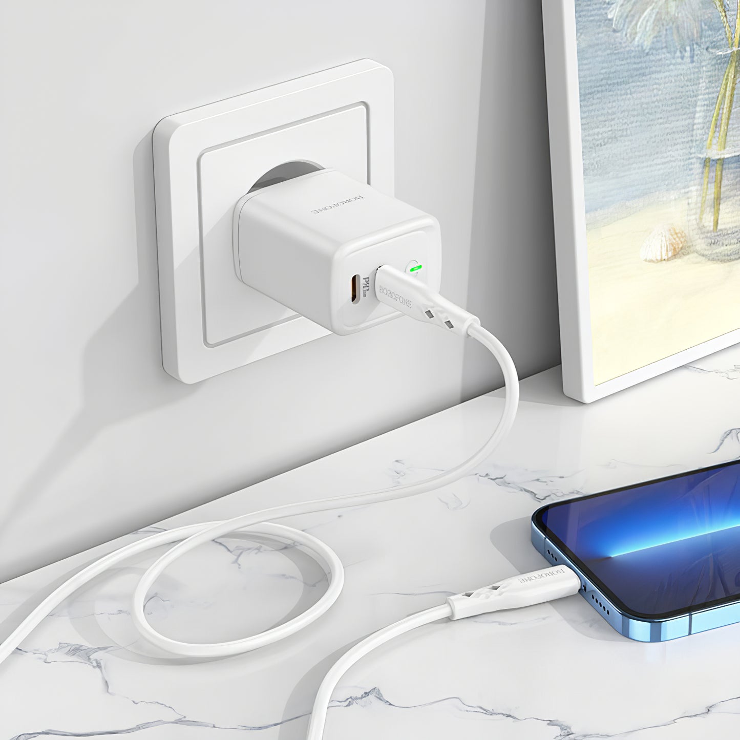 Network Charger Borofone BN9, 35W, 3A, 2 x USB-C, White