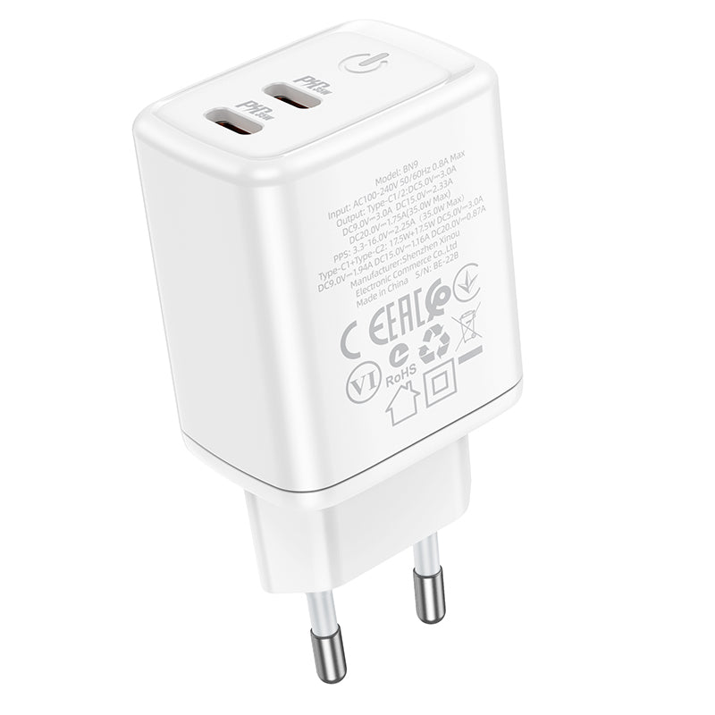 Network Charger Borofone BN9, 35W, 3A, 2 x USB-C, White