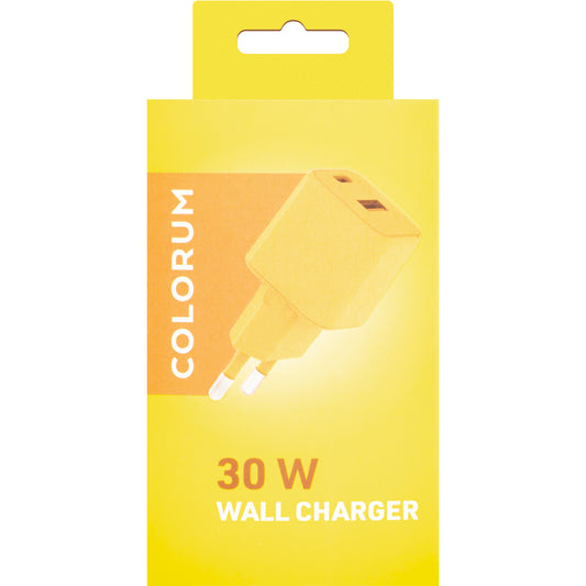 Φορτιστής δικτύου Colourum CLS30-AC-05, 30W, 3A, 1 x USB-A - 1 x USB-C, Κίτρινο