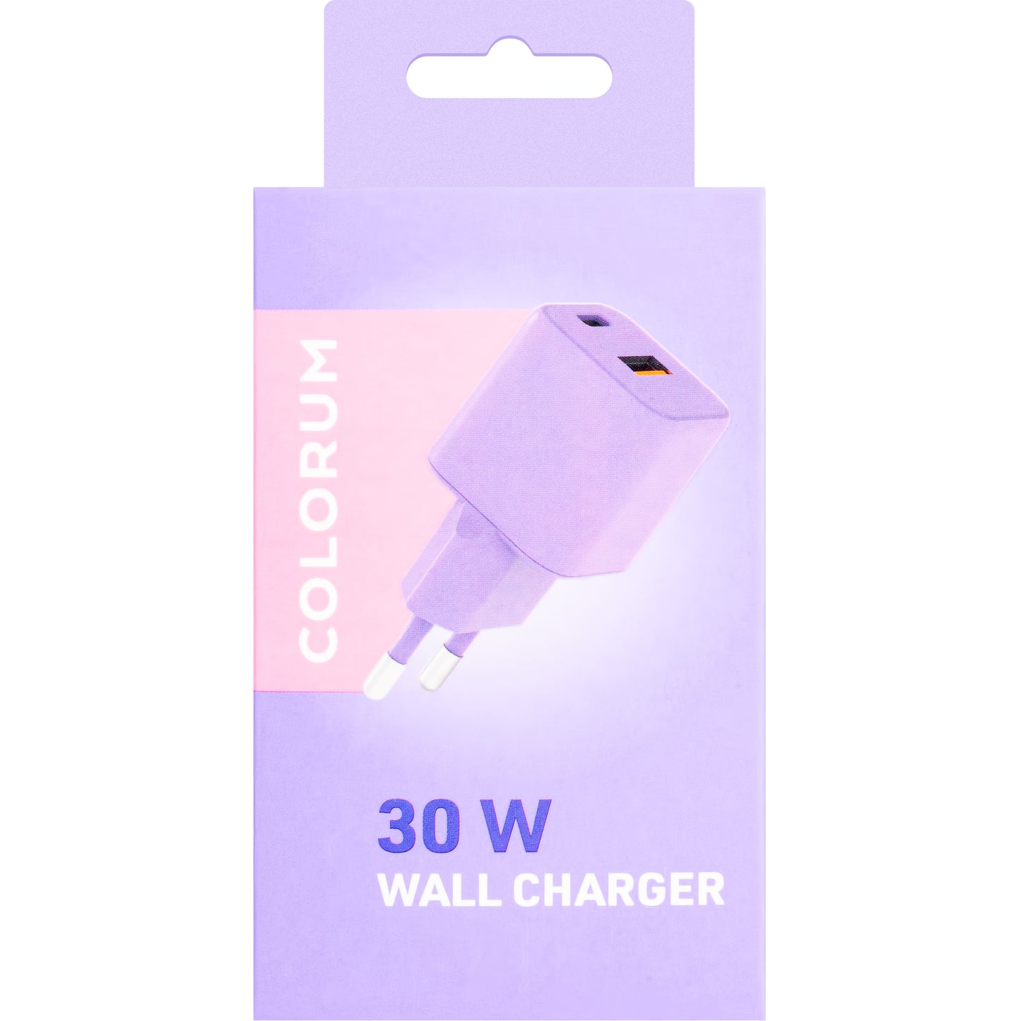 Φορτιστής δικτύου Colourum CLS30-AC-09, 30W, 3A, 1 x USB-A - 1 x USB-C, μωβ