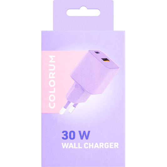 Φορτιστής δικτύου Colourum CLS30-AC-09, 30W, 3A, 1 x USB-A - 1 x USB-C, μωβ