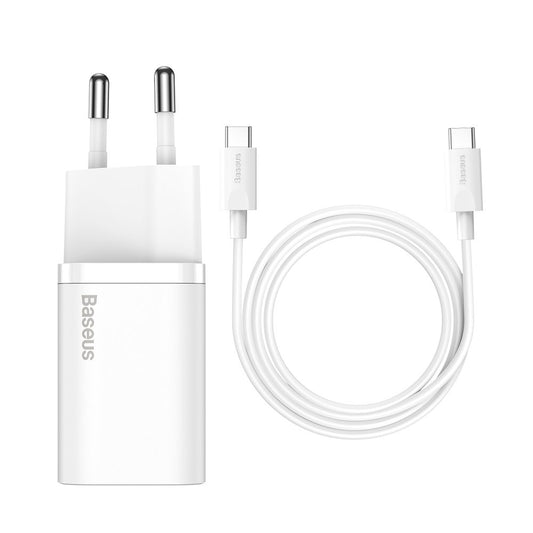 Baseus Super Si φορτιστής δικτύου USB-C με καλώδιο USB-C, 25W, 3A, 1 x USB-C, λευκό TZCCCSUP-L02