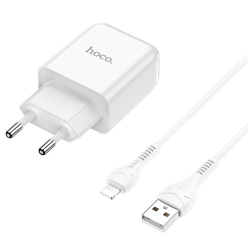 Φορτιστής Δικτύου με Καλώδιο Lightning HOCO N2, 10W, 2A, 1 x USB-A, Λευκό