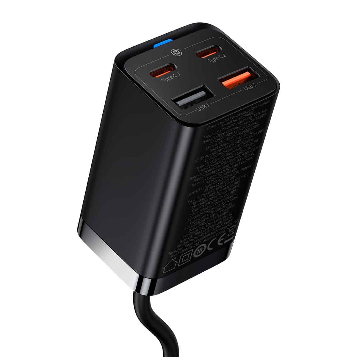 Φορτιστής Βάσης Baseus GaN3 Pro, 65W, 3A, 2 x USB-A - 2 x USB-C, Μαύρος CCGP040101