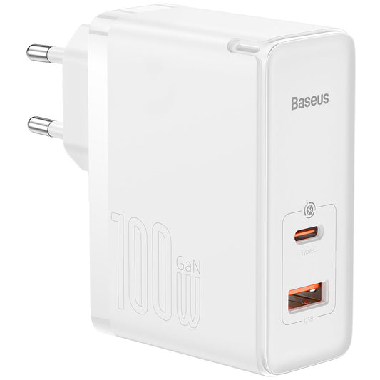 Baseus GaN5 Pro Network Charger with USB-C Cable, 100W, 3A, 1 x USB-A - 1 x USB-C, White CCGP090202
