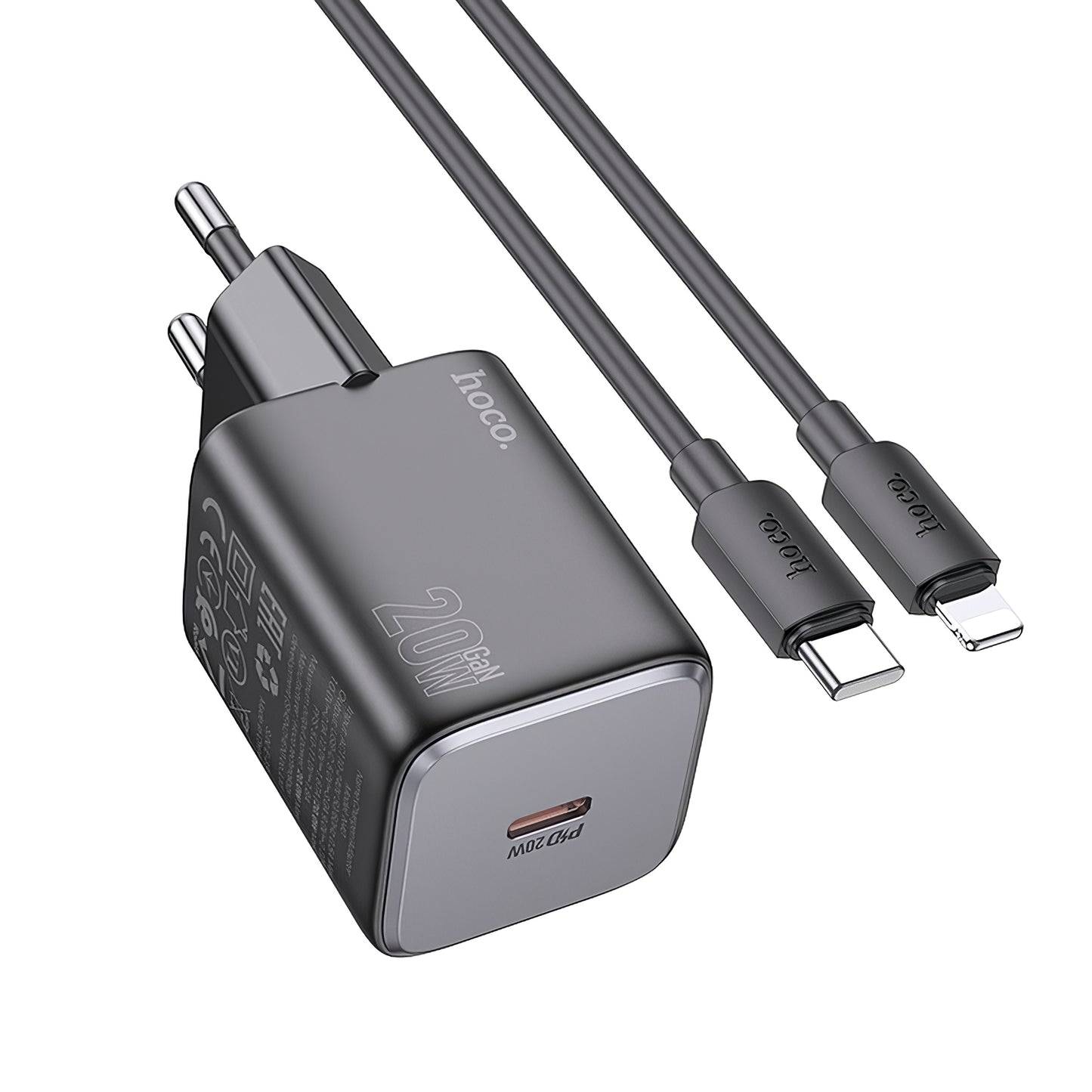 Φορτιστής δικτύου με καλώδιο Lightning HOCO N40, 20W, 3A, 1 x USB-C, Μαύρο