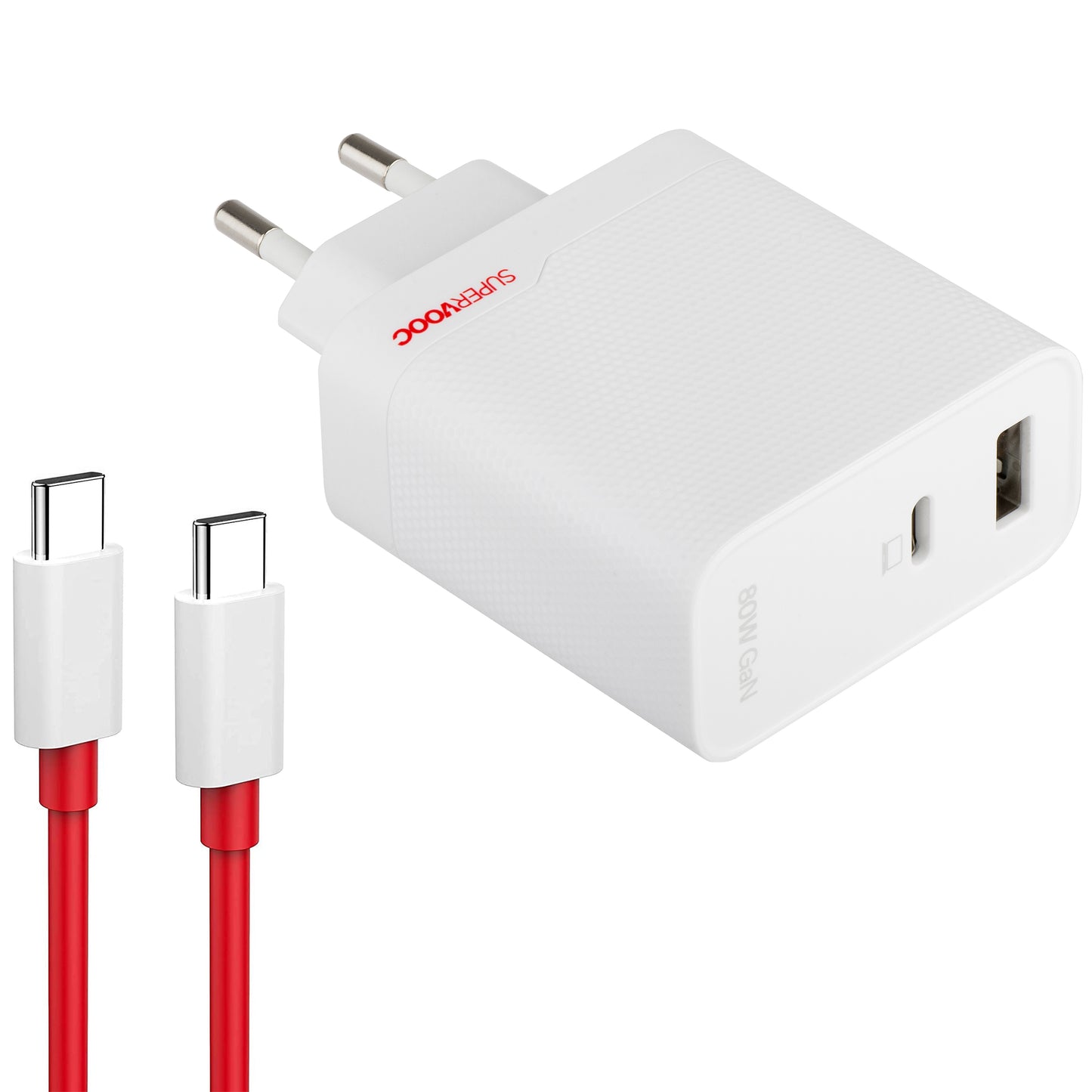 OnePlus USB-C Cable Wall Charger, 80W, 7.3A, 1 x USB-A - 1 x USB-C, White 5461100597