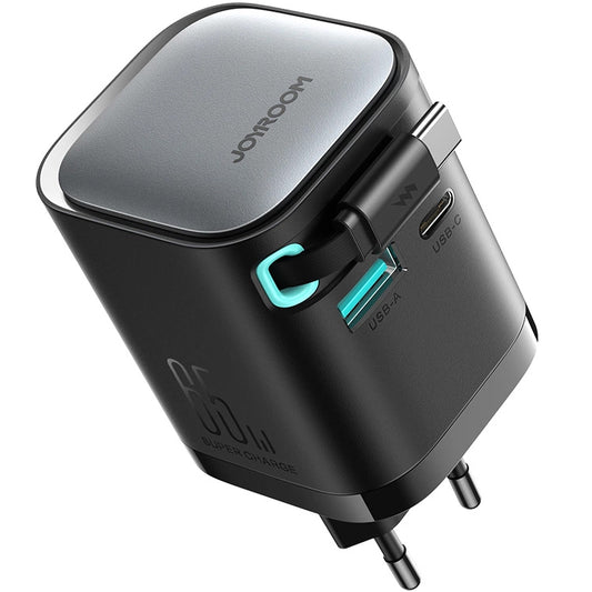 Joyroom JR-TCL02 Καλώδιο USB-C Φορτιστής δικτύου JR-TCL02, 65W, 3A, 1 x USB-A - 1 x USB-C, Μαύρο