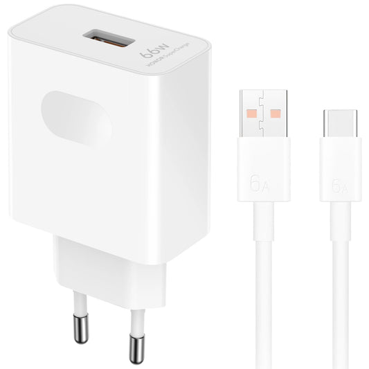 Φορτιστής Δικτύου με Καλώδιο USB-C Honor HN-110600E00, 66W, 6A, 1 x USB-A, Λευκό 5503AAHX