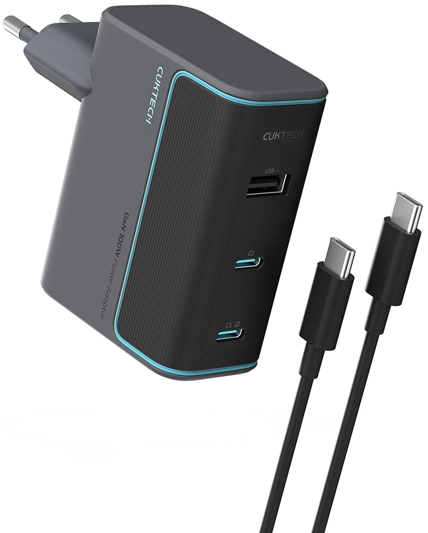 Φορτιστής Δικτύου με Καλώδιο USB-C Cuktech, 100W, 5A, 1 x USB-A - 2 x USB-C, Γκρι CUKAD1003EUG