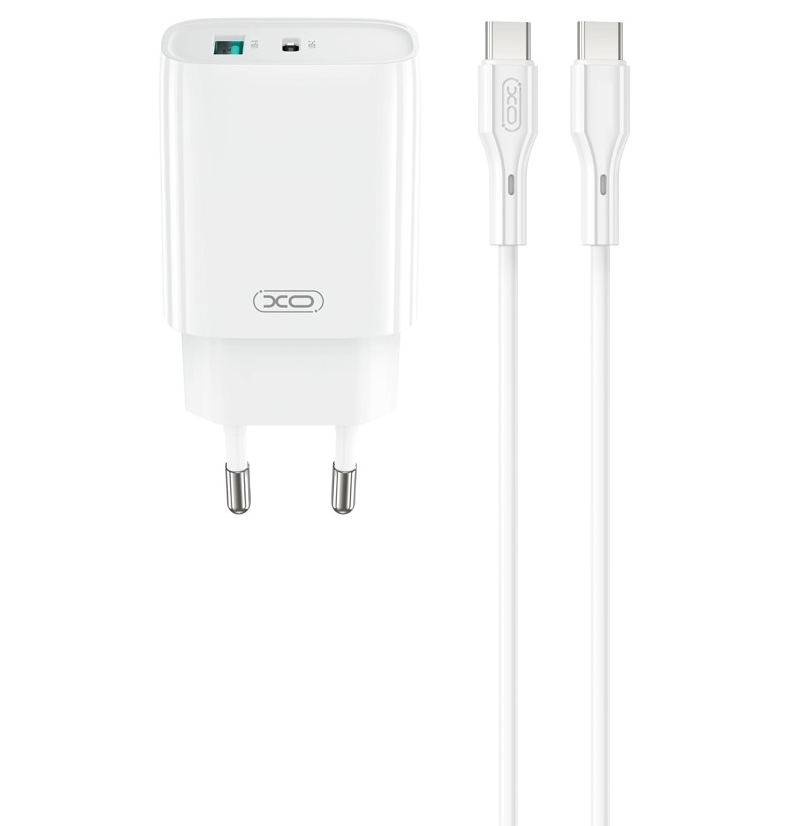 Φορτιστής Δικτύου με Καλώδιο USB-C XO Design CE30, 30W, 3A, 1 x USB-A - 1 x USB-C, Λευκό