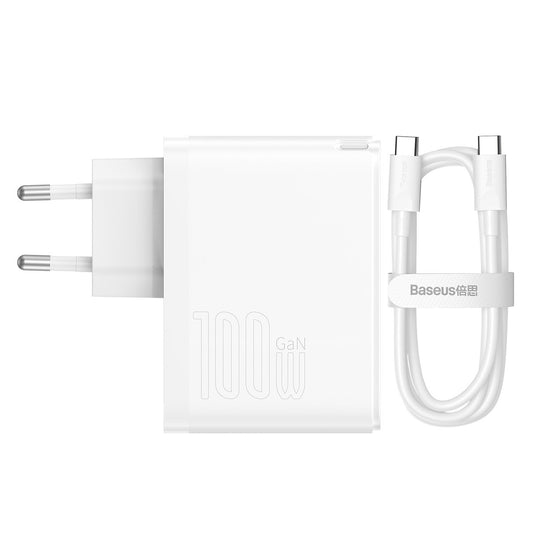 Baseus GaN5 Pro Network Charger with USB-C Cable, 100W, 3A, 1 x USB-A - 1 x USB-C, White CCGP090202