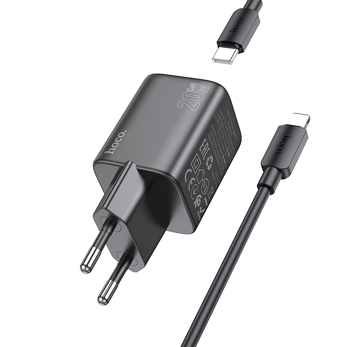 Φορτιστής δικτύου με καλώδιο Lightning HOCO N40, 20W, 3A, 1 x USB-C, Μαύρο