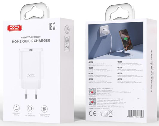 Φορτιστής Δικτύου με Καλώδιο Lightning XO Design CE33, 18W, 3A, 1 x USB-A, Λευκό