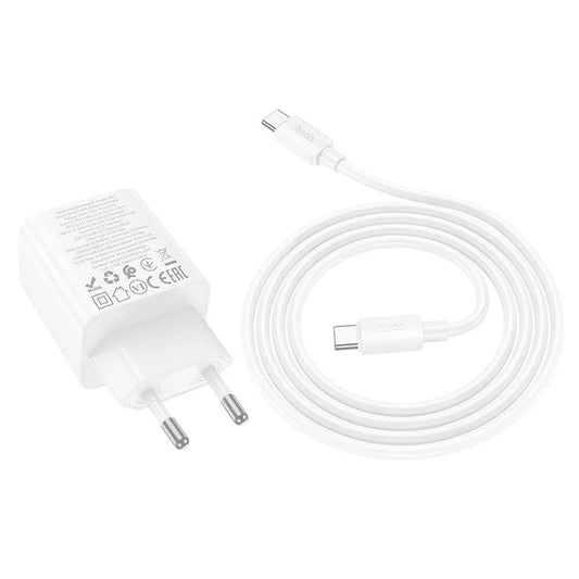 Φορτιστής Δικτύου με Καλώδιο USB-C HOCO N55, 20W, 3A, 2 x USB-A - 2 x USB-C, Λευκό