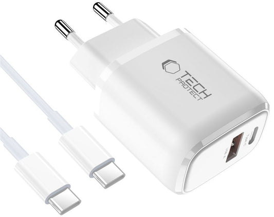 Network Charger with USB-C Cable Tech-Protect NCA45W, 45W, 3A, 1 x USB-A - 1 x USB-C, White