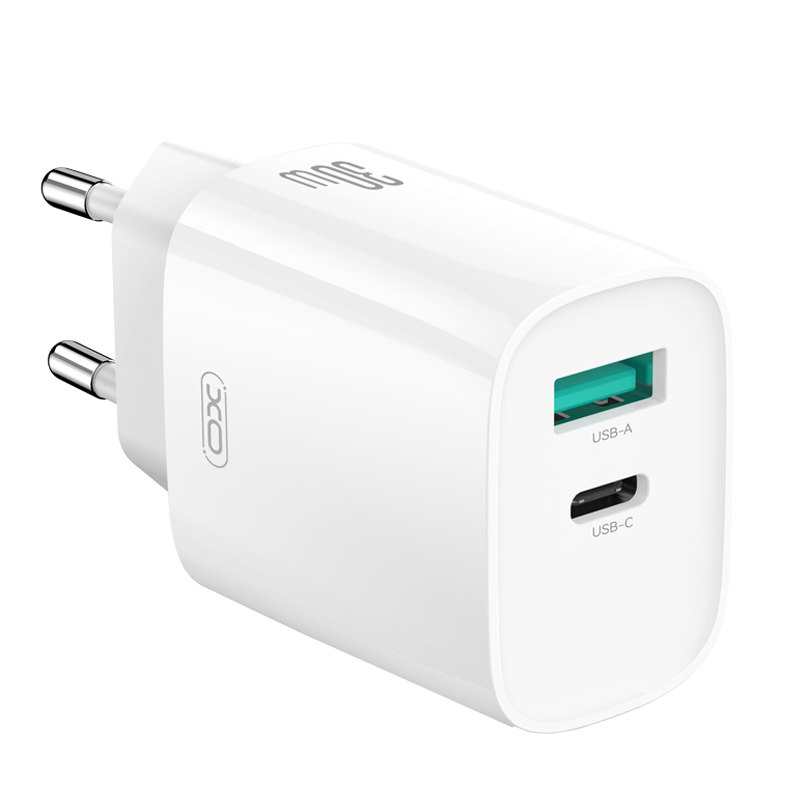 Φορτιστής Δικτύου με Καλώδιο USB-C XO Design CE30, 30W, 3A, 1 x USB-A - 1 x USB-C, Λευκό
