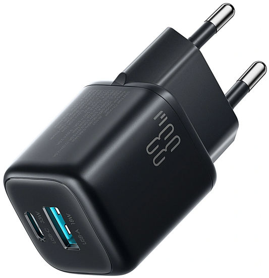 Joyroom JR-TG7 Network Charger with Lightning Cable, 33W, 3A, 1 x USB-A - 1 x USB-C, Black