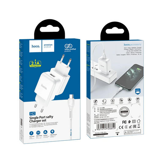 Φορτιστής Δικτύου με Καλώδιο microUSB HOCO N3, 18W, 3A, 1 x USB-A, Λευκό