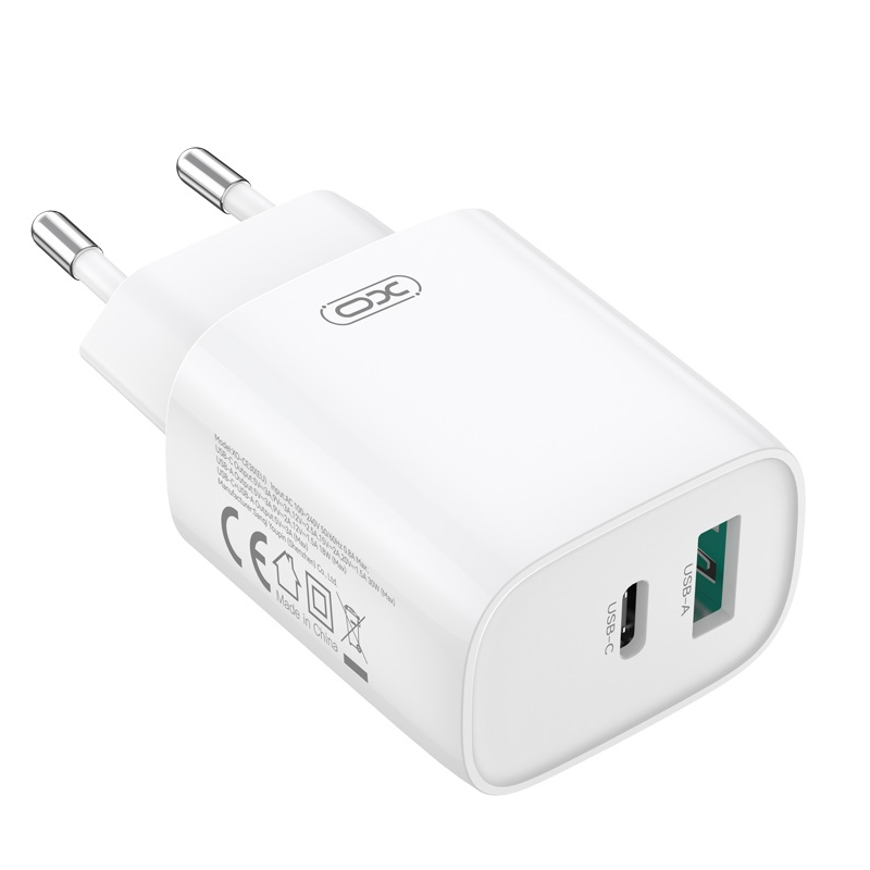 Φορτιστής Δικτύου με Καλώδιο USB-C XO Design CE30, 30W, 3A, 1 x USB-A - 1 x USB-C, Λευκό