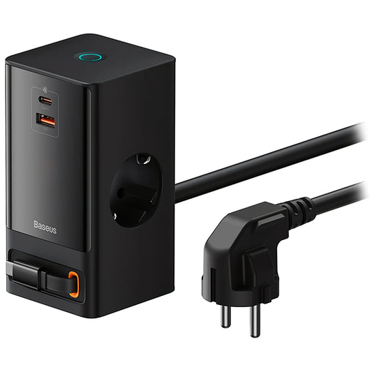 Baseus GaN3 Pro PowerStrip USB-C Network Charger with USB-C Cable, 65W, 3.25A,1 x USB-A - 1 x USB-C - 2 x Schuko, Black PSLR000301 PSLR000301