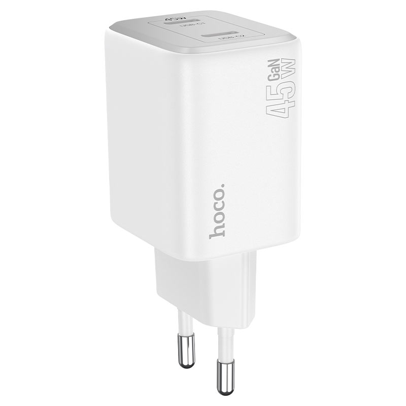 Φορτιστής δικτύου με καλώδιο Lightning HOCO N42, 45W, 3A, 2 x USB-C, λευκό