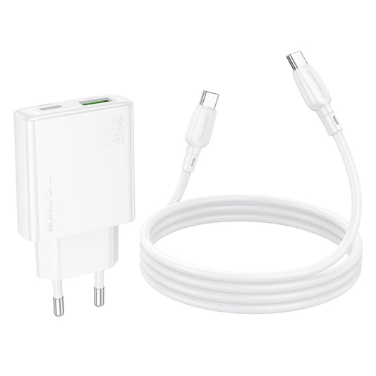 Φορτιστής δικτύου με καλώδιο USB-C Borofone BN25 Wish, 30W, 3A, 1 x USB-A - 1 x USB-C, Λευκό