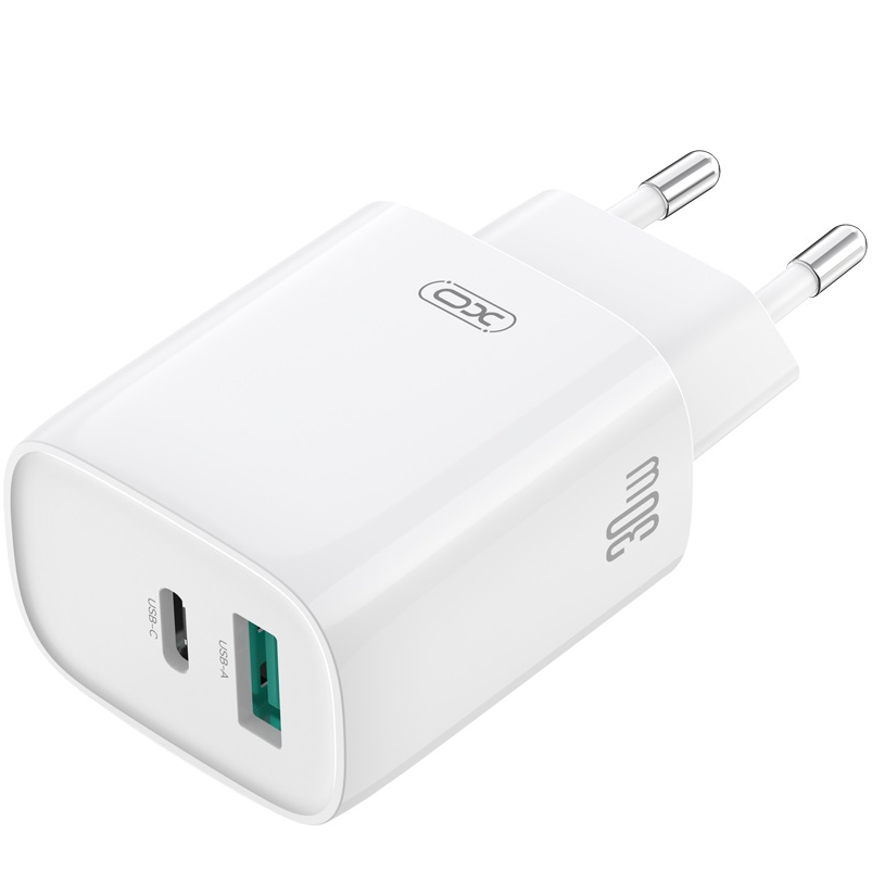 Φορτιστής Δικτύου με Καλώδιο USB-C XO Design CE30, 30W, 3A, 1 x USB-A - 1 x USB-C, Λευκό