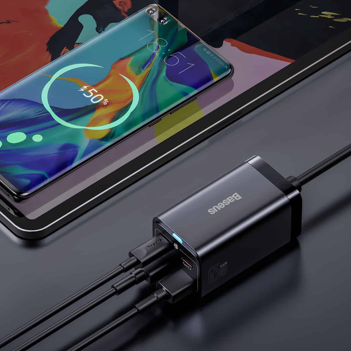 Φορτιστής Βάσης Baseus GaN3 Pro, 65W, 3A, 2 x USB-A - 2 x USB-C, Μαύρος CCGP040101