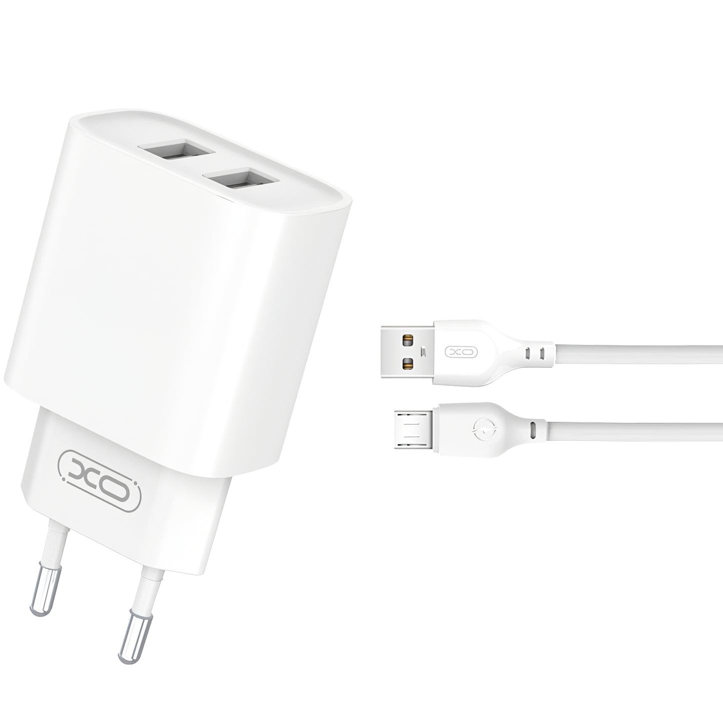 Φορτιστής δικτύου με καλώδιο microUSB XO Design CE02C, 10.5W, 2.1A, 2 x USB-A, Λευκό
