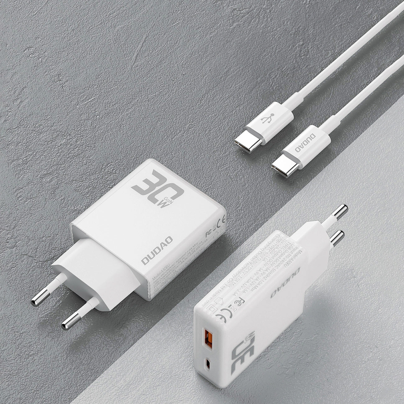 Dudao A30EUT Φορτιστής δικτύου με καλώδιο USB-C, 30W, 3A, 1 x USB-A - 1 x USB-C, Λευκό