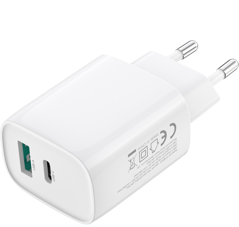 Φορτιστής Δικτύου με Καλώδιο USB-C XO Design CE30, 30W, 3A, 1 x USB-A - 1 x USB-C, Λευκό