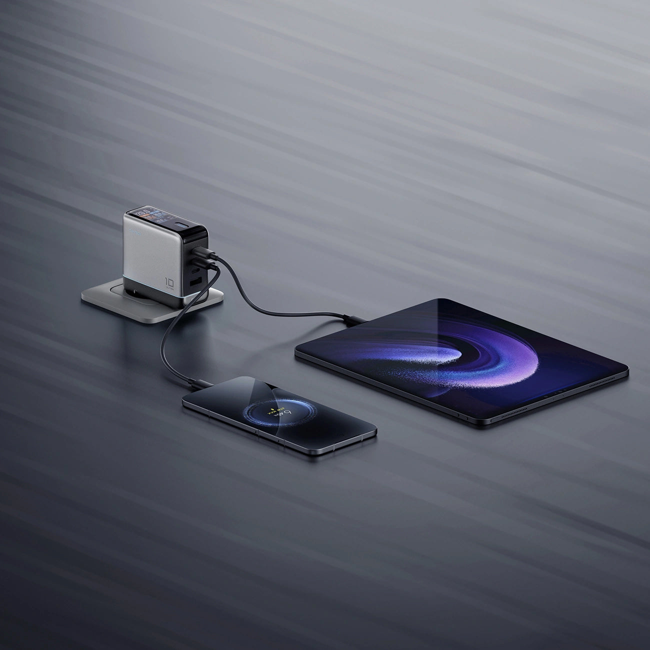 Φορτιστής Δικτύου με Καλώδιο USB-C Cuktech AD1204U Οθόνη, 120W, 6A, 1 x USB-A - 2 x USB-C, Ασημί