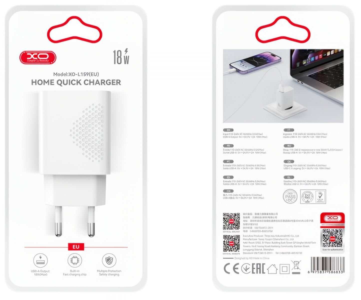 Φορτιστής Δικτύου με Καλώδιο microUSB XO Design L159, 18W, 3A, 1 x USB-A, Λευκό