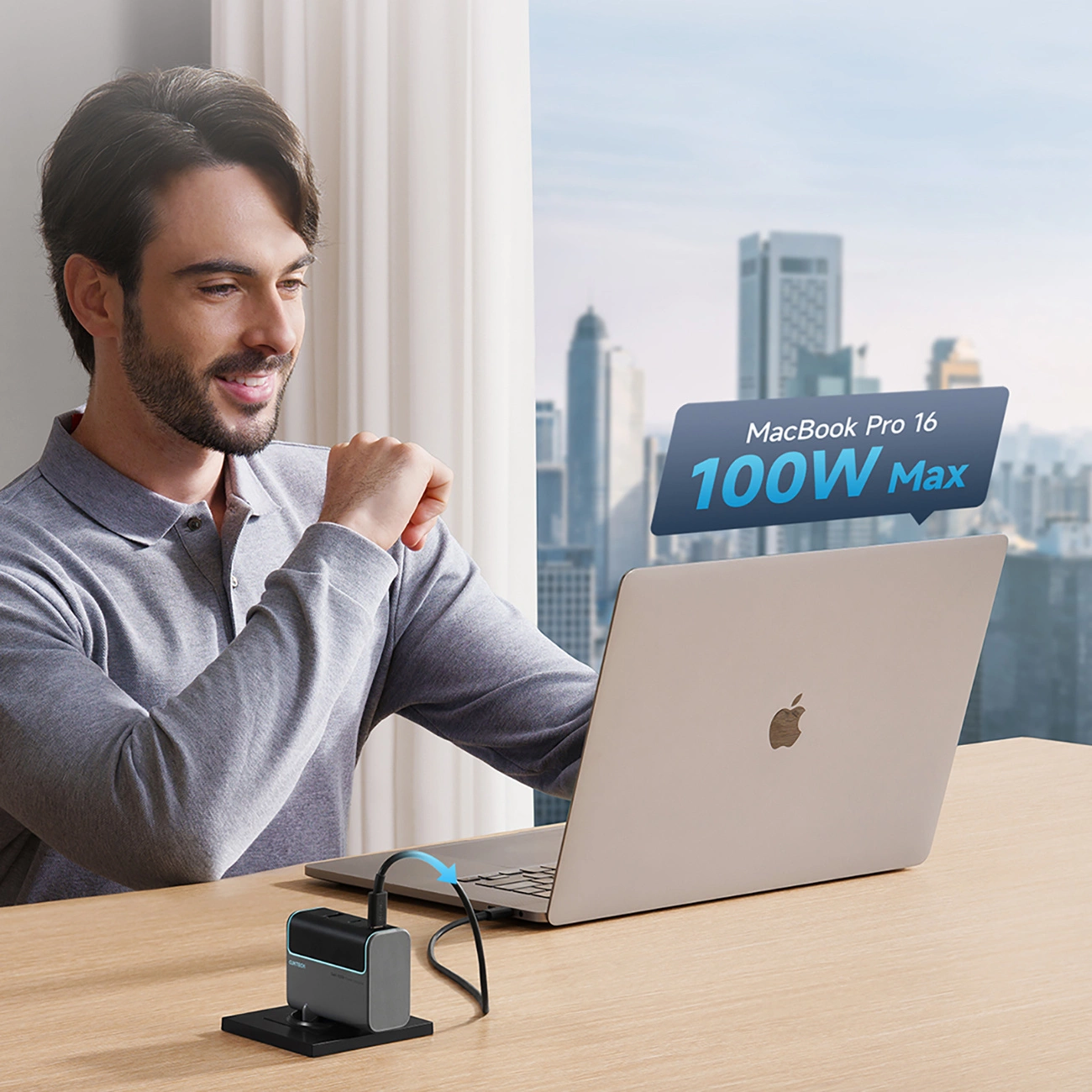 Φορτιστής Δικτύου με Καλώδιο USB-C Cuktech, 100W, 5A, 1 x USB-A - 2 x USB-C, Γκρι CUKAD1003EUG