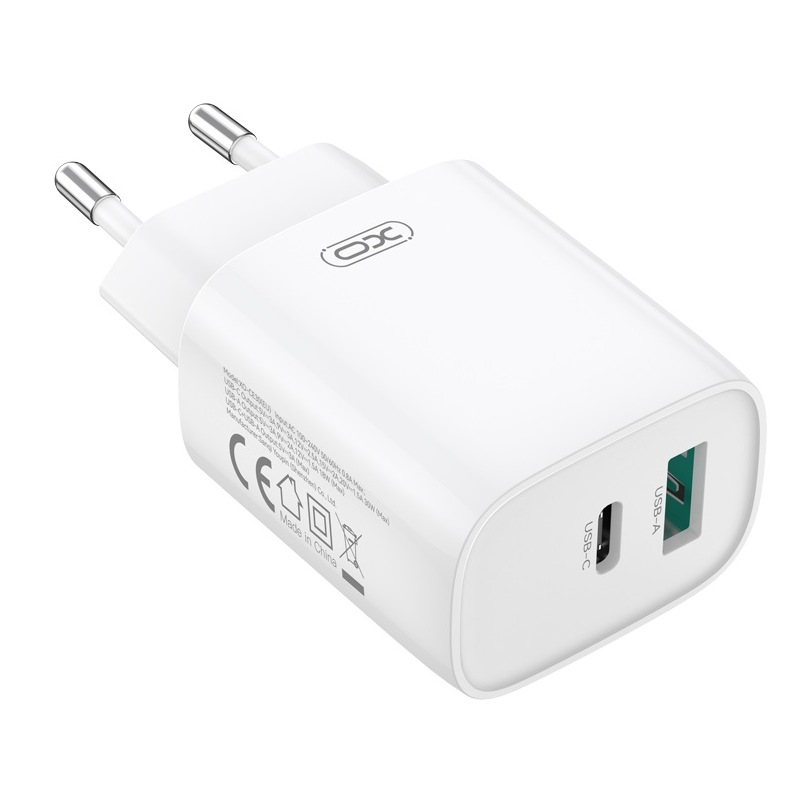 Φορτιστής Δικτύου με Καλώδιο USB-C XO Design CE30, 30W, 3A, 1 x USB-A - 1 x USB-C, Λευκό