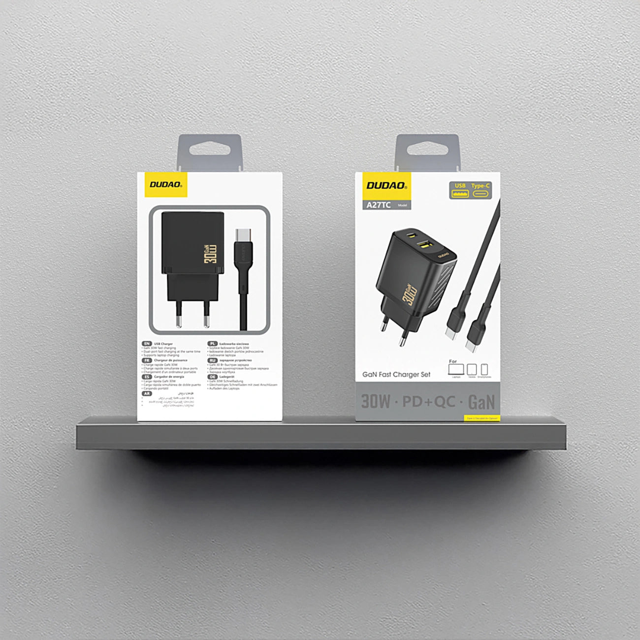 Φορτιστής Δικτύου με Καλώδιο USB-C Dudao A27TCEU, 30W, 1 x USB-A - 1 x USB-C, Μαύρο