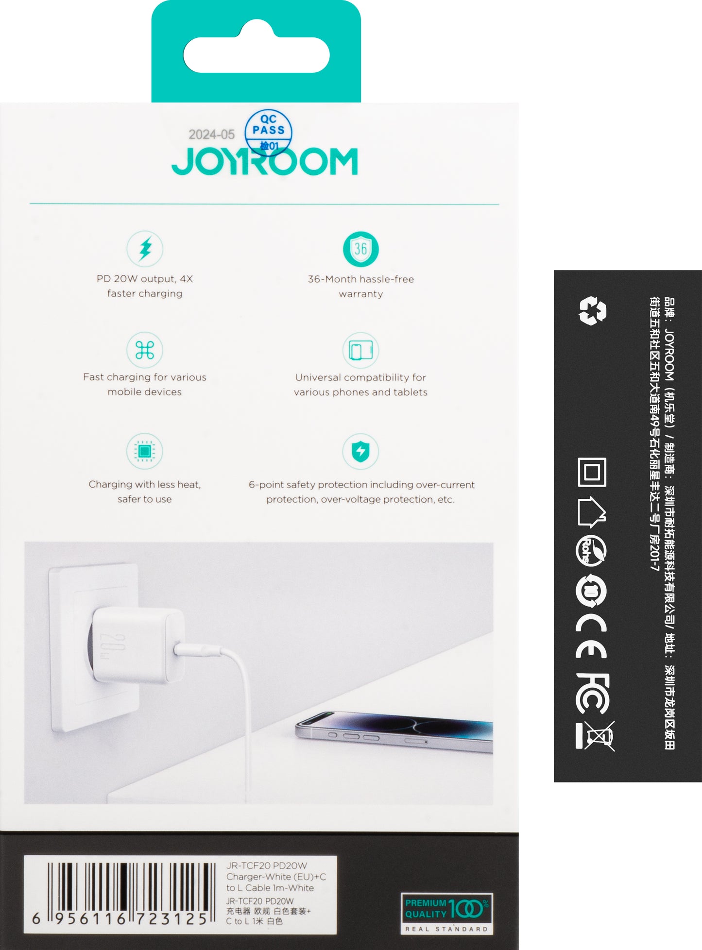 Φορτιστής Δικτύου με Καλώδιο Lightning Joyroom JR-TCF20, 20W, 3A, 1 x USB-C, Λευκό