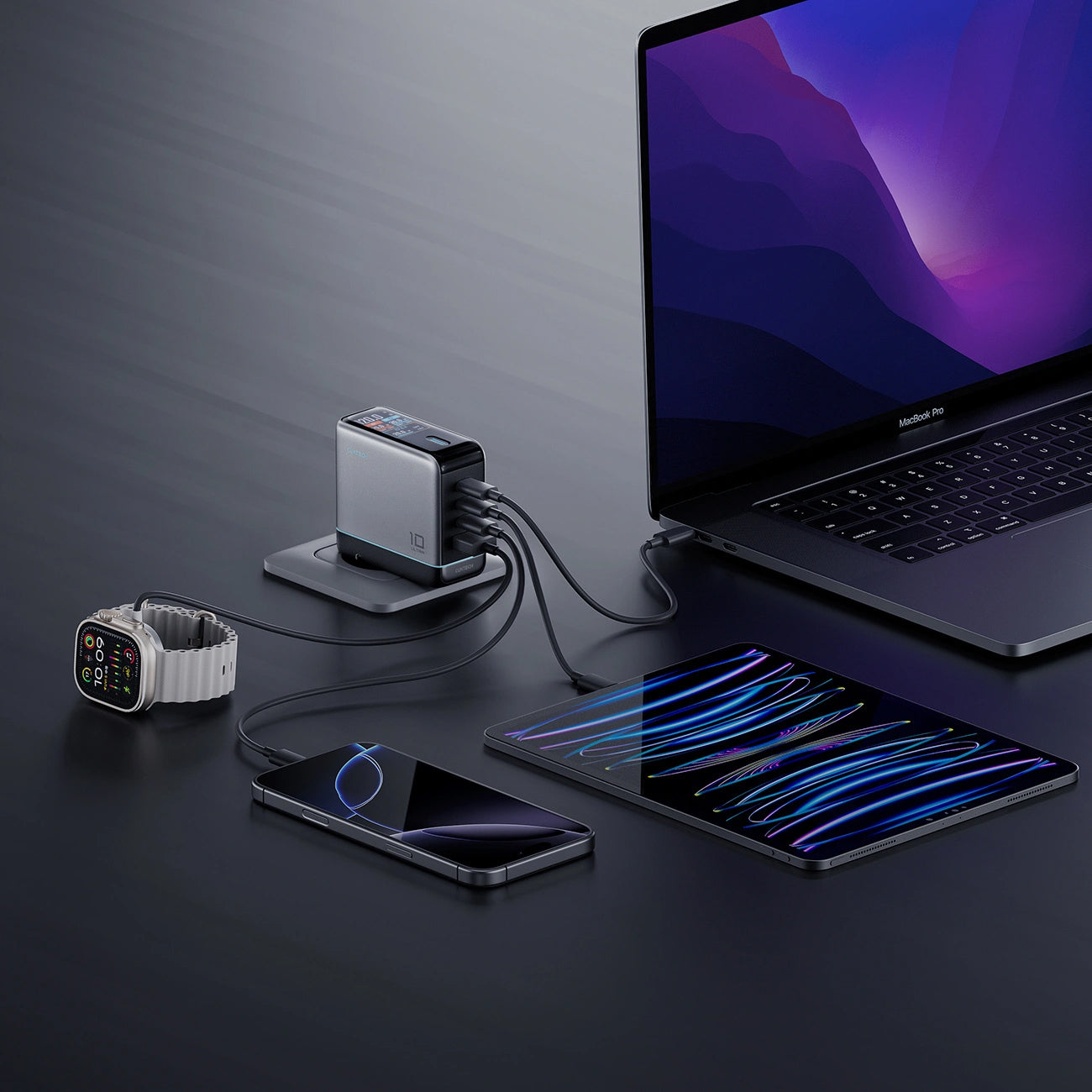 Φορτιστής Δικτύου με Καλώδιο USB-C Cuktech AD1204U Οθόνη, 120W, 6A, 1 x USB-A - 2 x USB-C, Ασημί