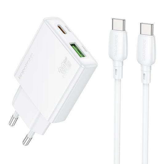Φορτιστής δικτύου με καλώδιο USB-C Borofone BN25 Wish, 30W, 3A, 1 x USB-A - 1 x USB-C, Λευκό