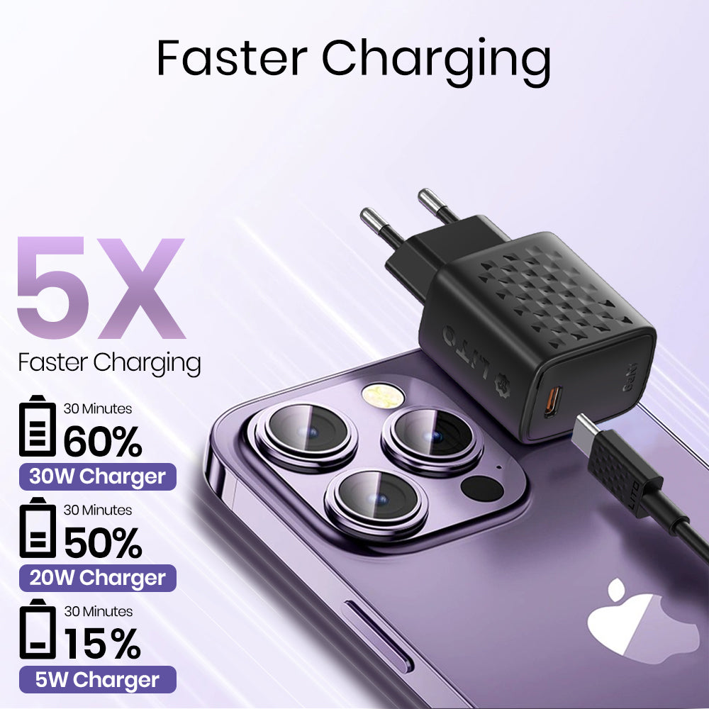Φορτιστής Δικτύου με Καλώδιο Lightning Lito LC17L, 30W, 3A, 1 x USB-C, Μαύρο