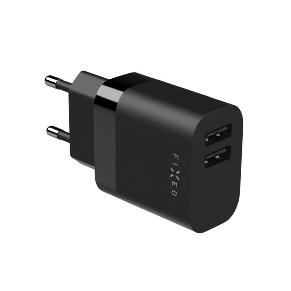 Φορτιστής Δικτύου με Καλώδιο microUSB Fixed, 17W, 3A, 2 x USB-A, Μαύρο
