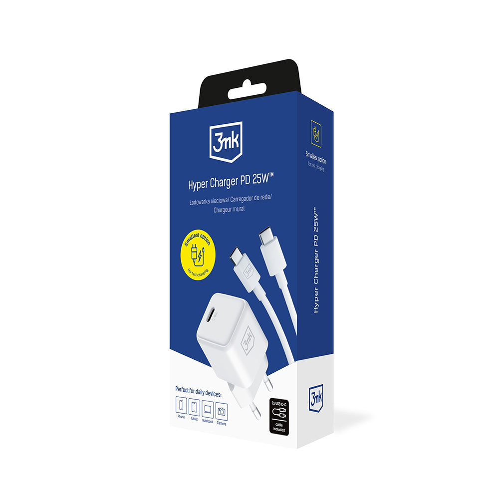Φορτιστής Δικτύου με Καλώδιο USB-C 3MK Hyper, 25W, 3A, 1 x USB-C, Λευκό