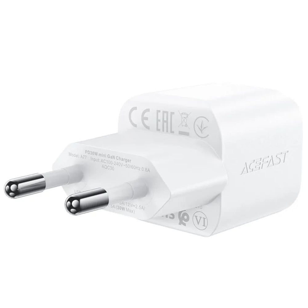 Φορτιστής Δικτύου με Καλώδιο USB-C Acefast A77, 30W, 3A, 1 x USB-C, Λευκό