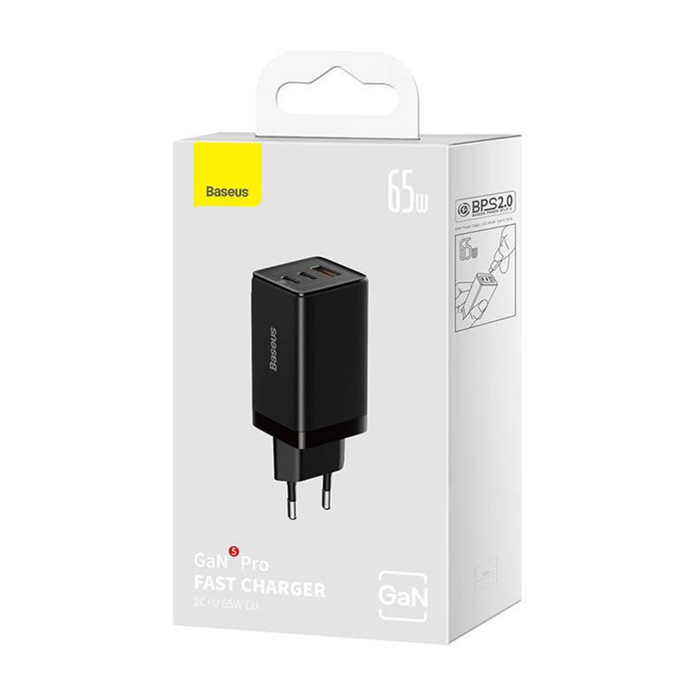 Φορτιστής Δικτύου με Καλώδιο USB-C Baseus GaN5 Pro, 65W, 3.25A, 1 x USB-A - 2 x USB-C, Μαύρος C0206500