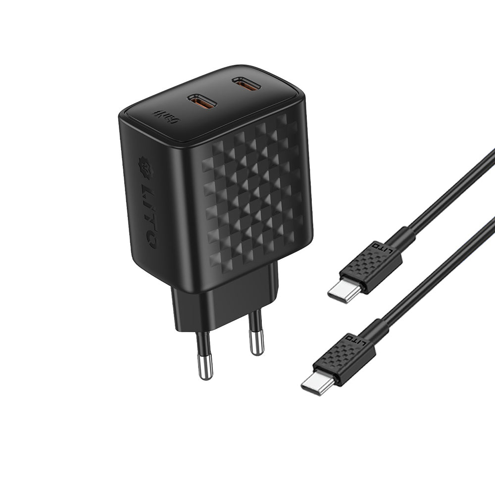 Φορτιστής Δικτύου με Καλώδιο USB-C Lito LC22T, 45W, 3A, 2 x USB-C, Μαύρο