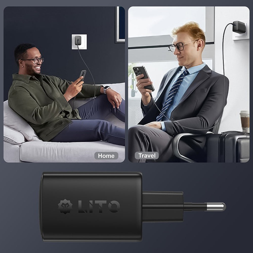 Φορτιστής Δικτύου με Καλώδιο USB-C Lito LC22T, 45W, 3A, 2 x USB-C, Μαύρο