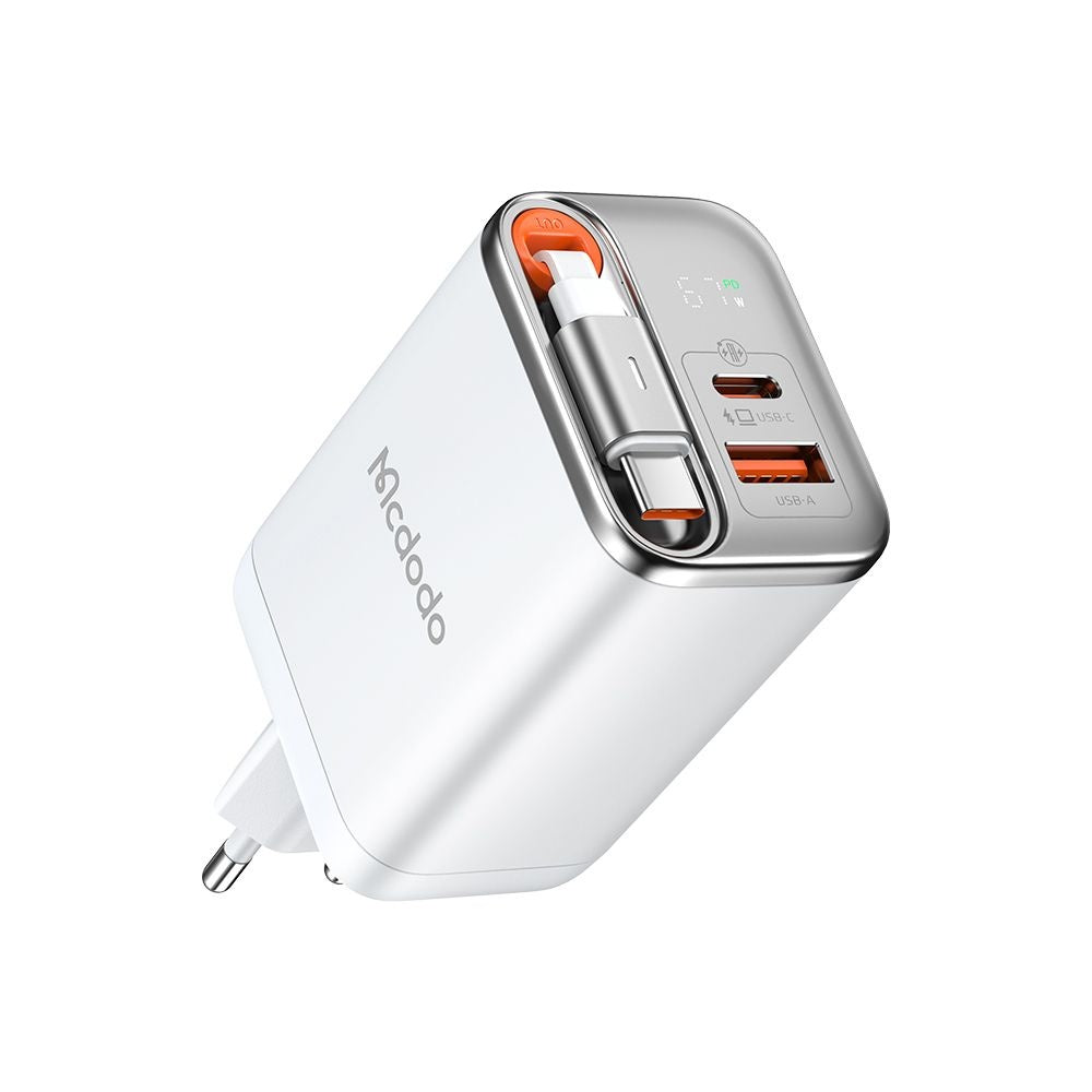 Φορτιστής Δικτύου με Καλώδιο USB-C McDodo CH-4103 FreeGo Display, 67W, 3.35A, 1 x USB-A - 1 x USB-C, Λευκό
