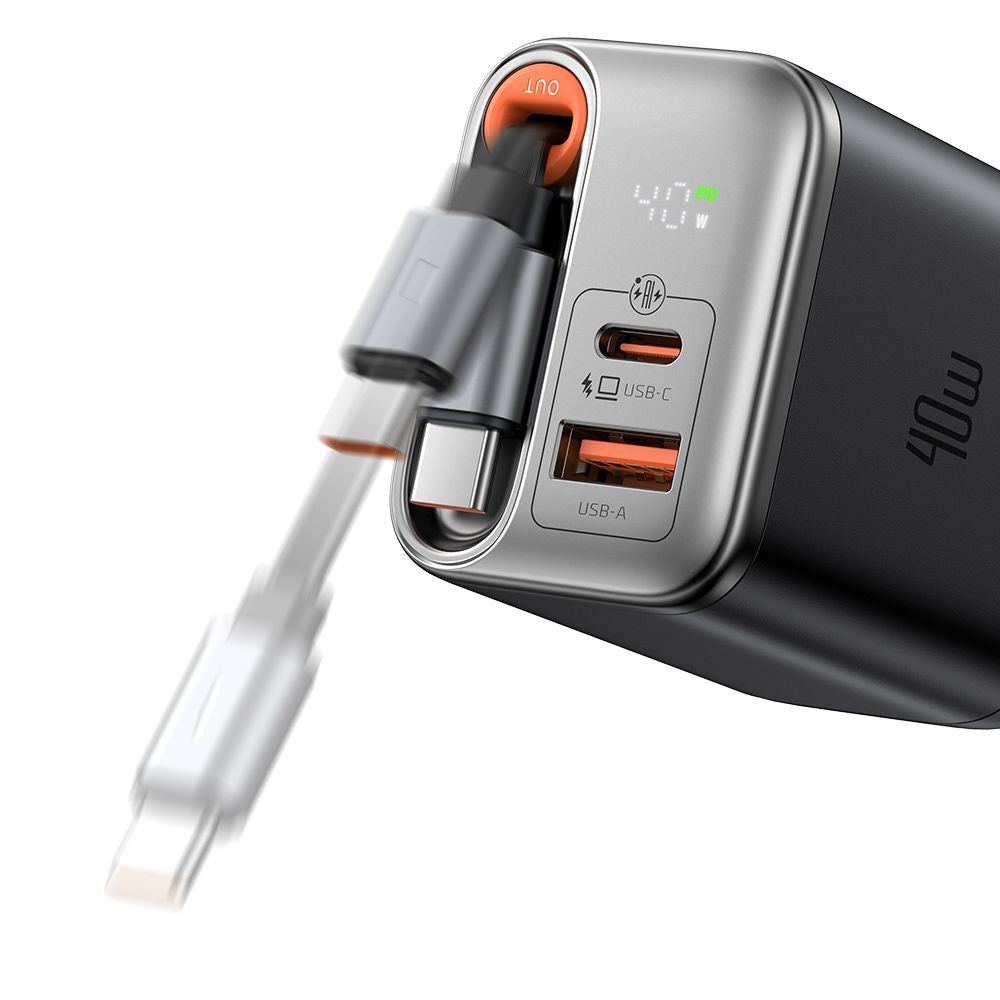 McDodo CH-4281 FreeGo Display Network Charger with USB-C Cable, 40W, 3A, 1 x USB-A - 1 x USB-C, Black
